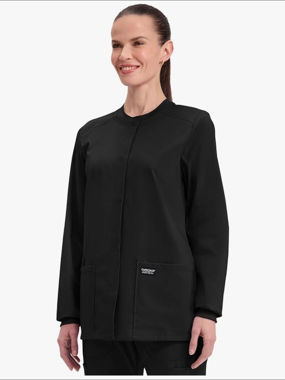 Closet Clearance!! Cherokee Black Women's Utility Snap-Front Jacket